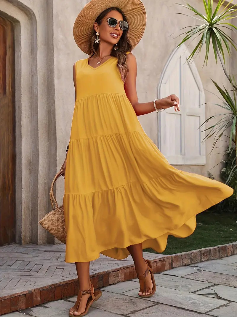 LF | Robe sans manches avec ourlet ruché et décolleté en V