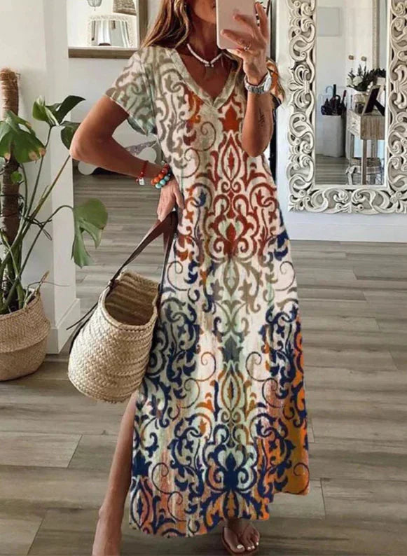 LF | Maxi-robe à manches courtes et décolleté en V