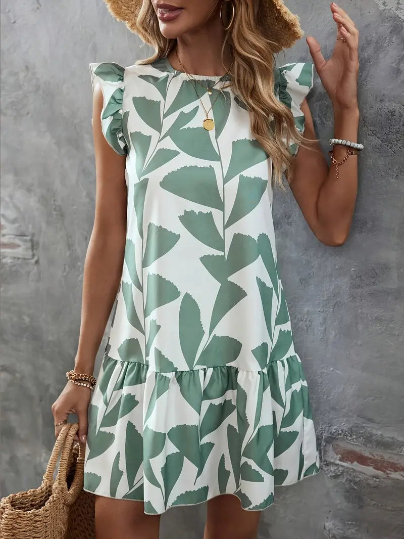 LF | Robe imprimée à manches ruchées