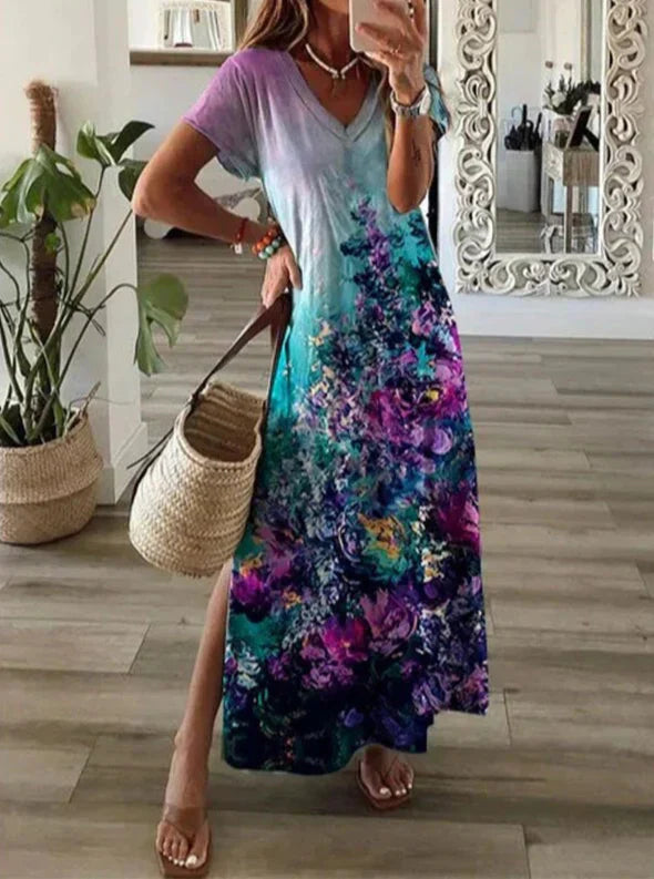 LF | Maxi-robe à manches courtes et décolleté en V