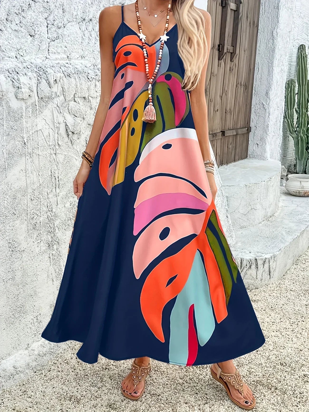LF | Robe tropicale décolleté en V imprimée de feuilles pour femmes