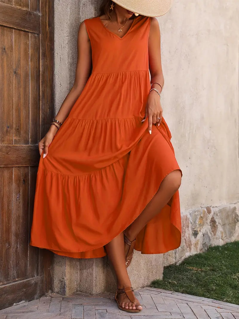 LF | Robe sans manches avec ourlet ruché et décolleté en V