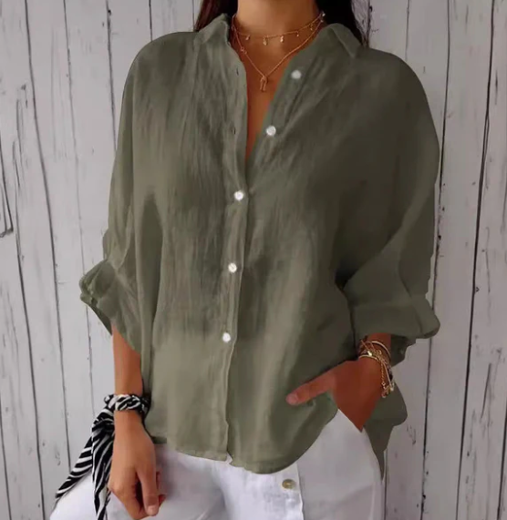 LF | Blouse en coton et lin avec boutonnage
