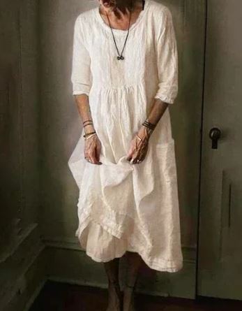 LF | Robe grande taille en coton et lin pour femme