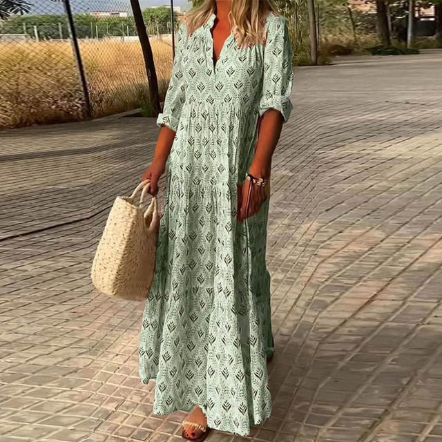 LF | Robe de loisirs à manches longues et décolleté en V