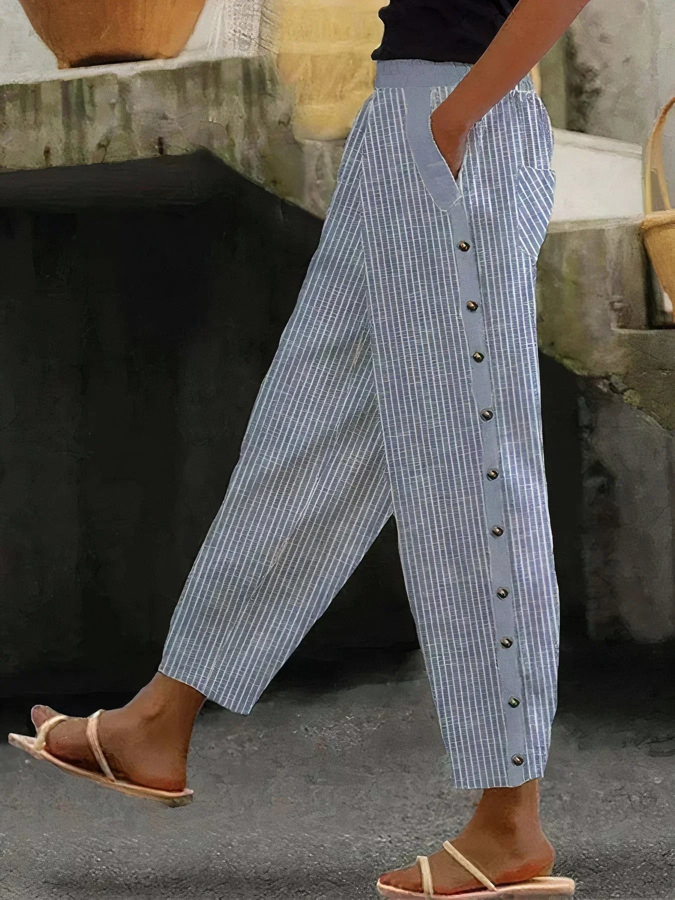 LF | Pantalons unis en coton et en lin