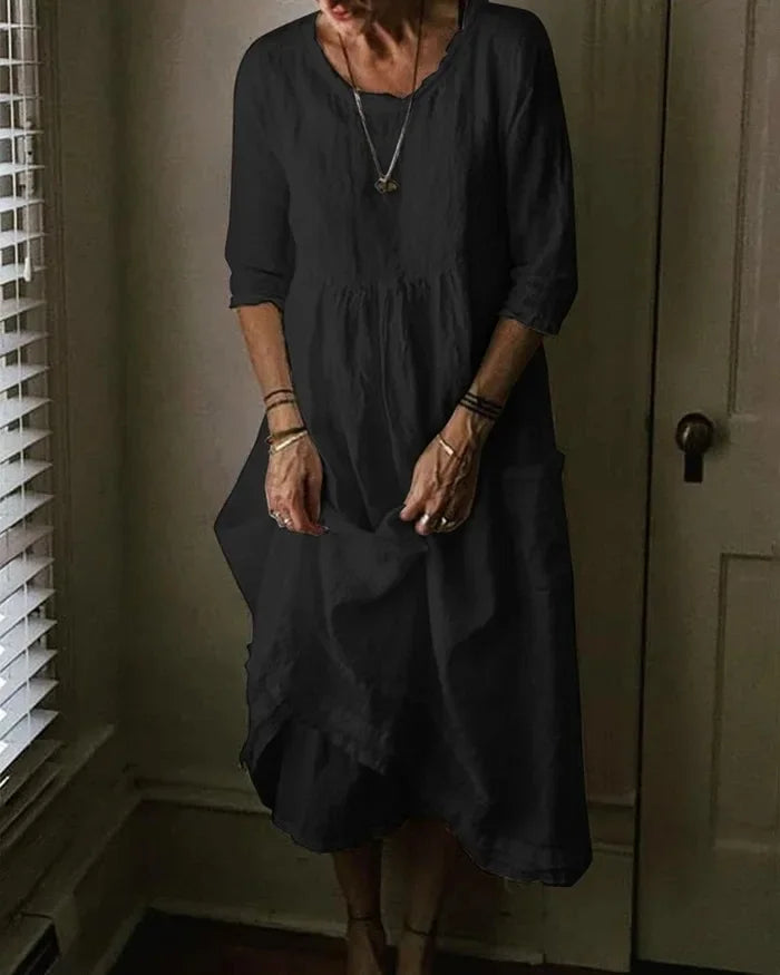 LF | Robe grande taille en coton et lin pour femme