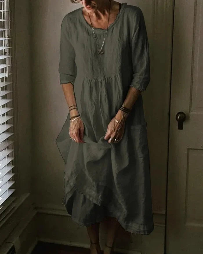 LF | Robe grande taille en coton et lin pour femme
