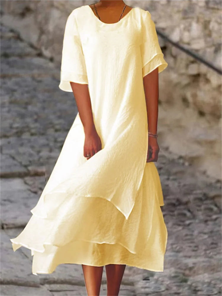 LF | Robe à manches courtes avec double épaisseur et col rond