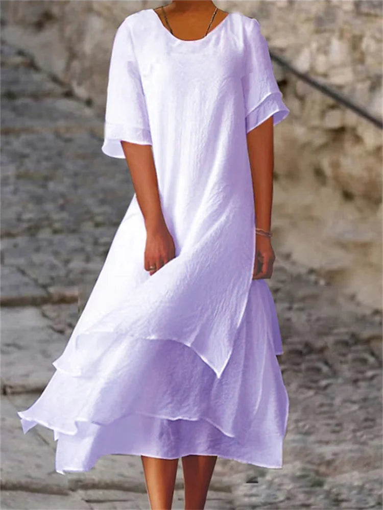 LF | Robe à manches courtes avec double épaisseur et col rond
