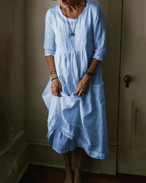 LF | Robe grande taille en coton et lin pour femme