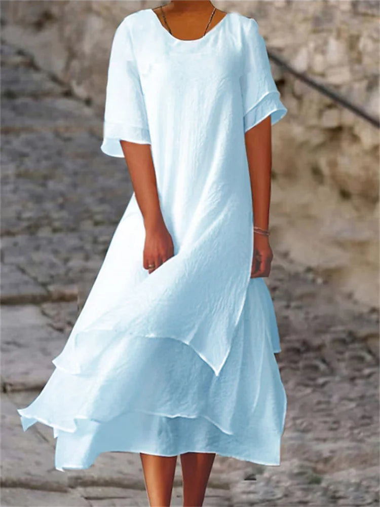 LF | Robe à manches courtes avec double épaisseur et col rond