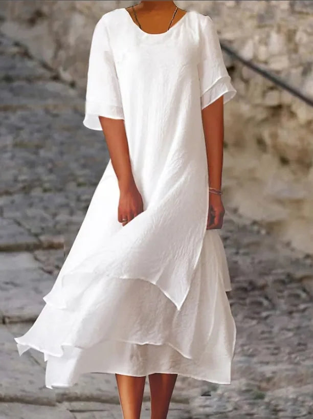 LF | Robe à manches courtes avec double épaisseur et col rond