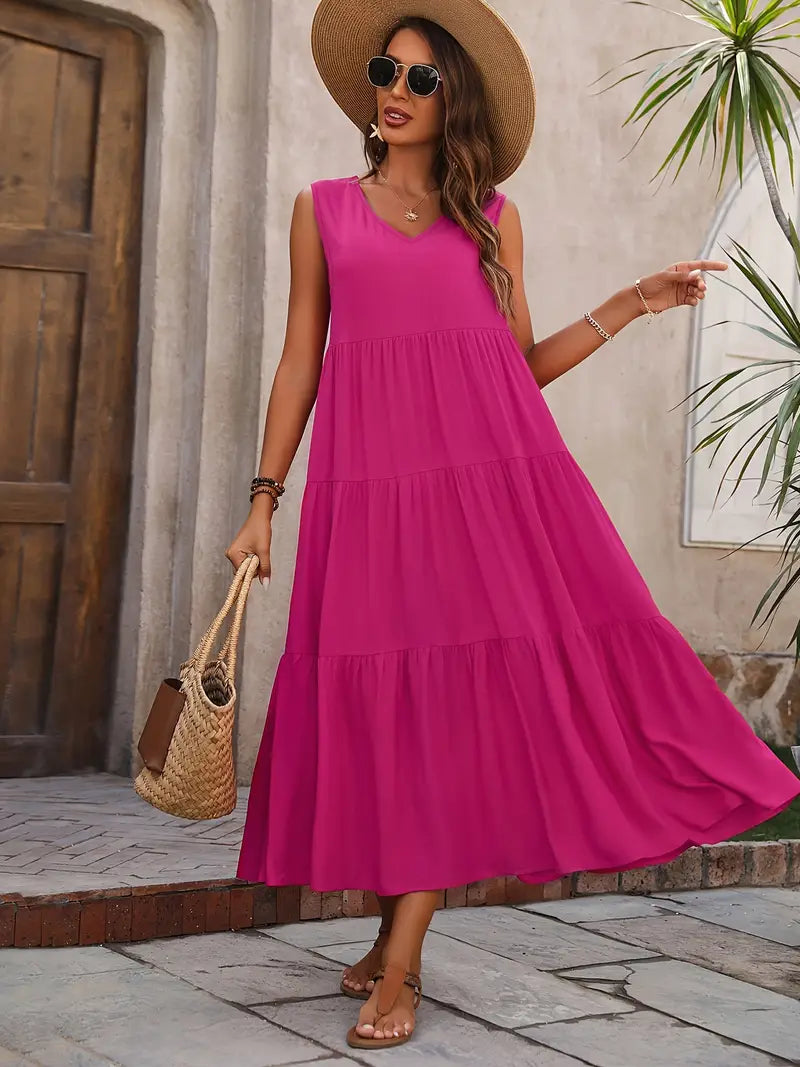 LF | Robe sans manches avec ourlet ruché et décolleté en V