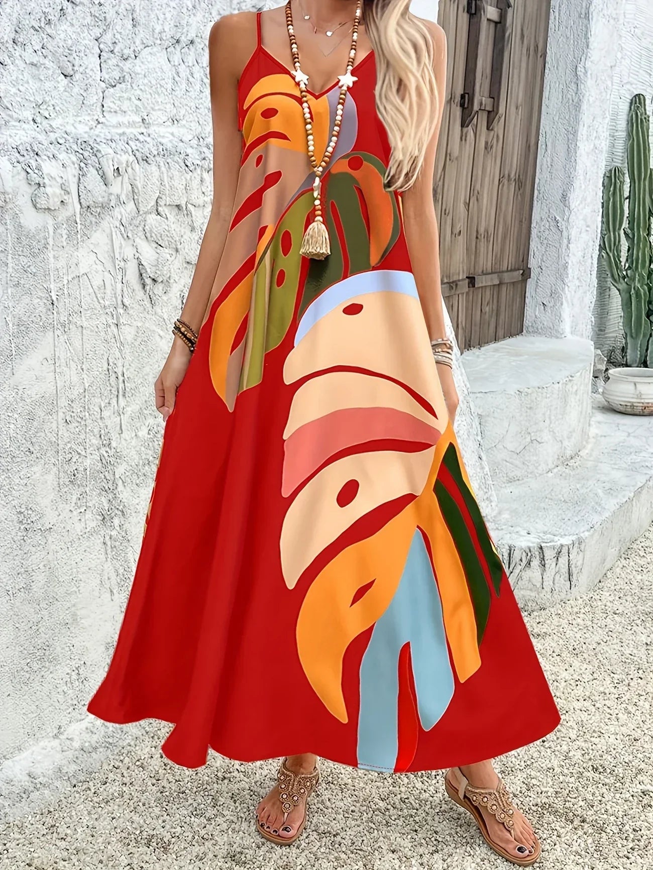 LF | Robe tropicale décolleté en V imprimée de feuilles pour femmes