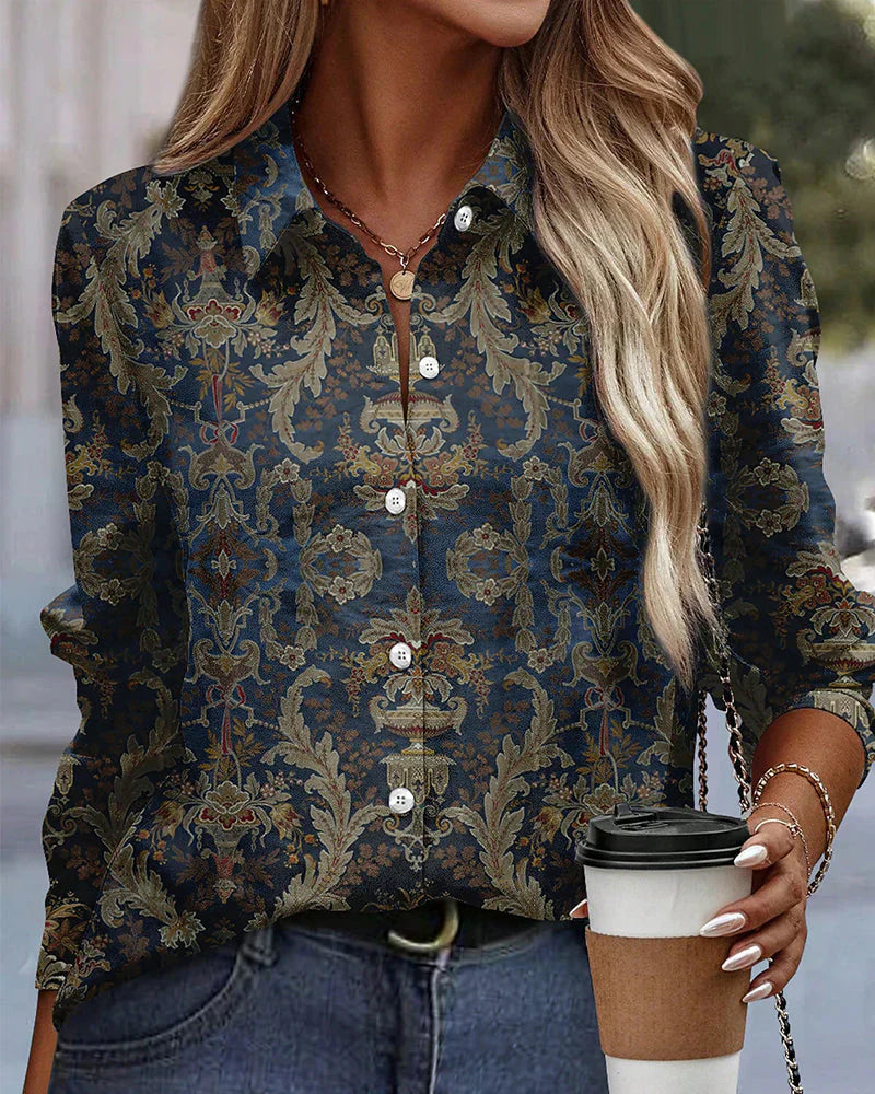 LF | Blouse de loisirs pour femmes, manches longues, imprimé vintage