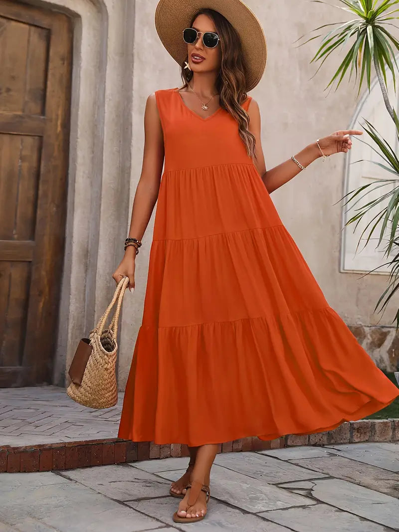 LF | Robe sans manches avec ourlet ruché et décolleté en V