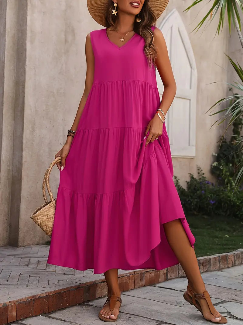 LF | Robe sans manches avec ourlet ruché et décolleté en V