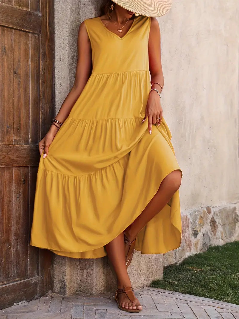 LF | Robe sans manches avec ourlet ruché et décolleté en V