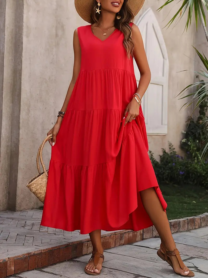 LF | Robe sans manches avec ourlet ruché et décolleté en V