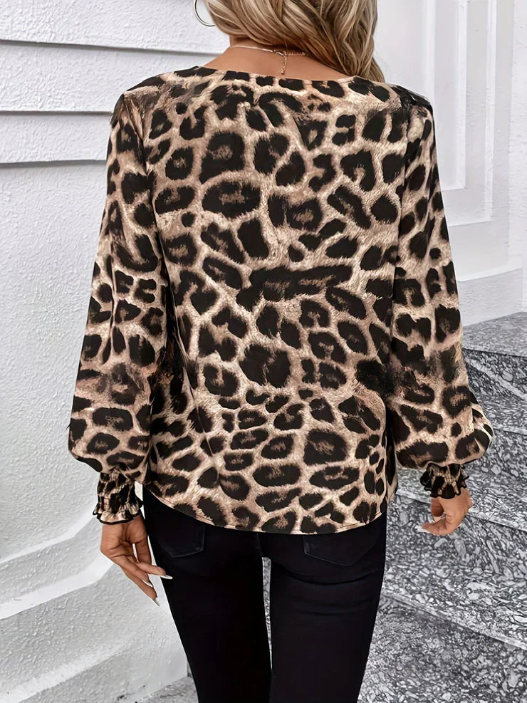 LF | Blouse col V léopard avec manches lanterne
