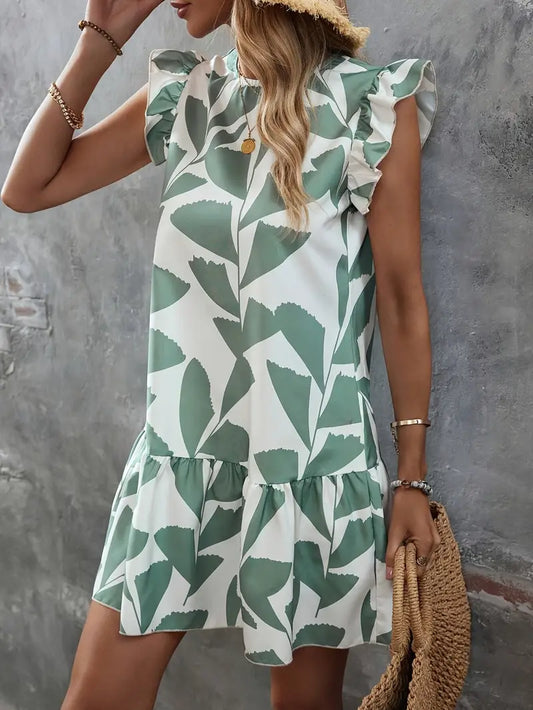 LF | Robe imprimée à manches ruchées