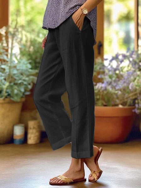 LF | Pantalon en coton et lin, couleur unie