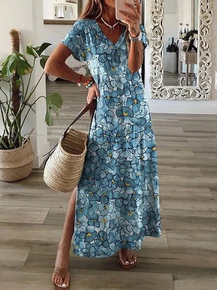 LF | Maxi-robe à manches courtes et décolleté en V