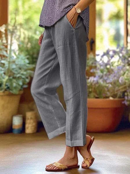 LF | Pantalon en coton et lin, couleur unie