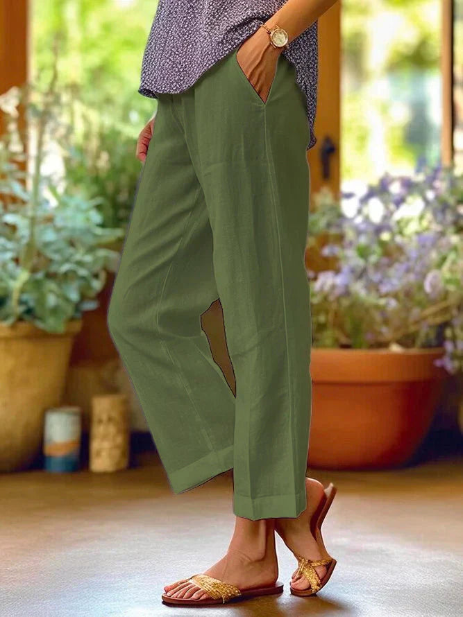 LF | Pantalon en coton et lin, couleur unie
