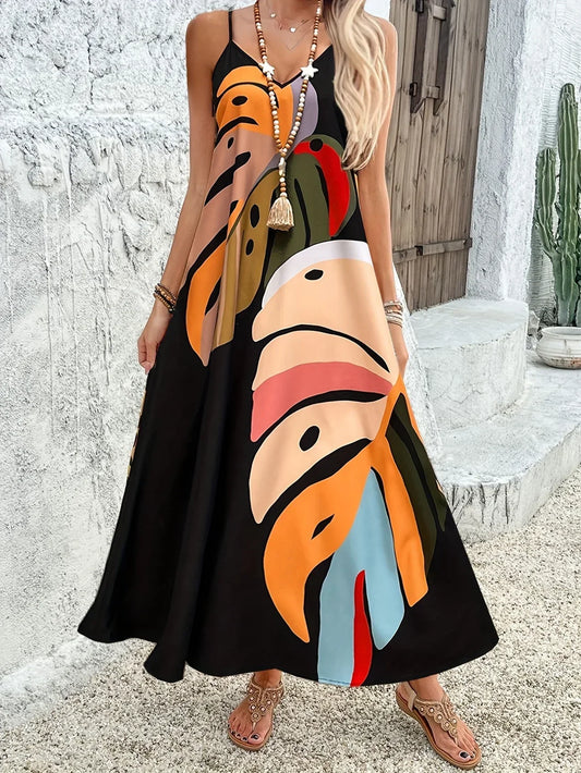 LF | Robe tropicale décolleté en V imprimée de feuilles pour femmes