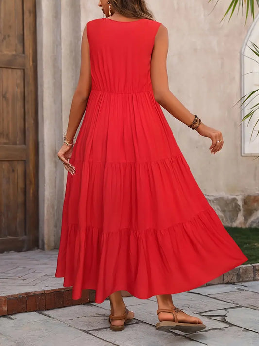 LF | Robe sans manches avec ourlet ruché et décolleté en V