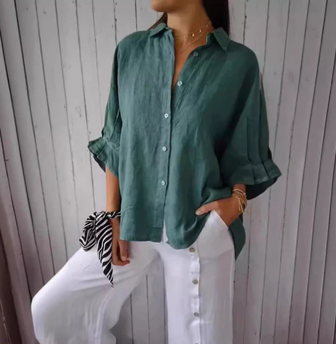 LF | Blouse en coton et lin avec boutonnage
