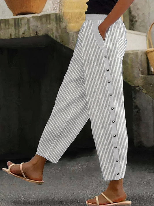 LF | Pantalons unis en coton et en lin