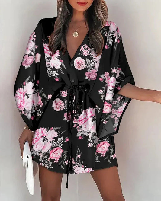 LF | Robe imprimée avec décolleté en V et manches chauve-souris