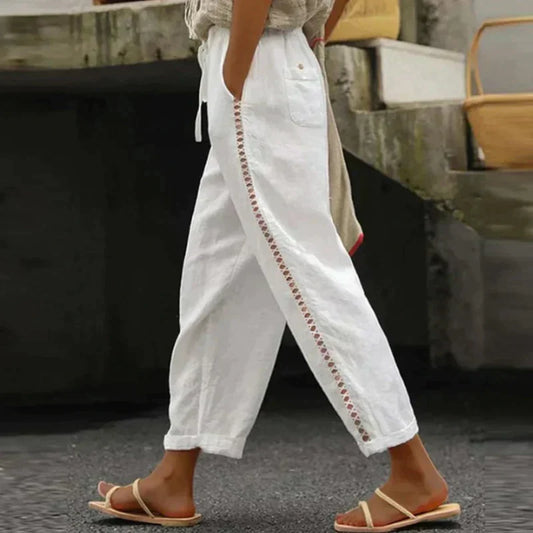 LF | Pantalon en coton et lin, couleur unie