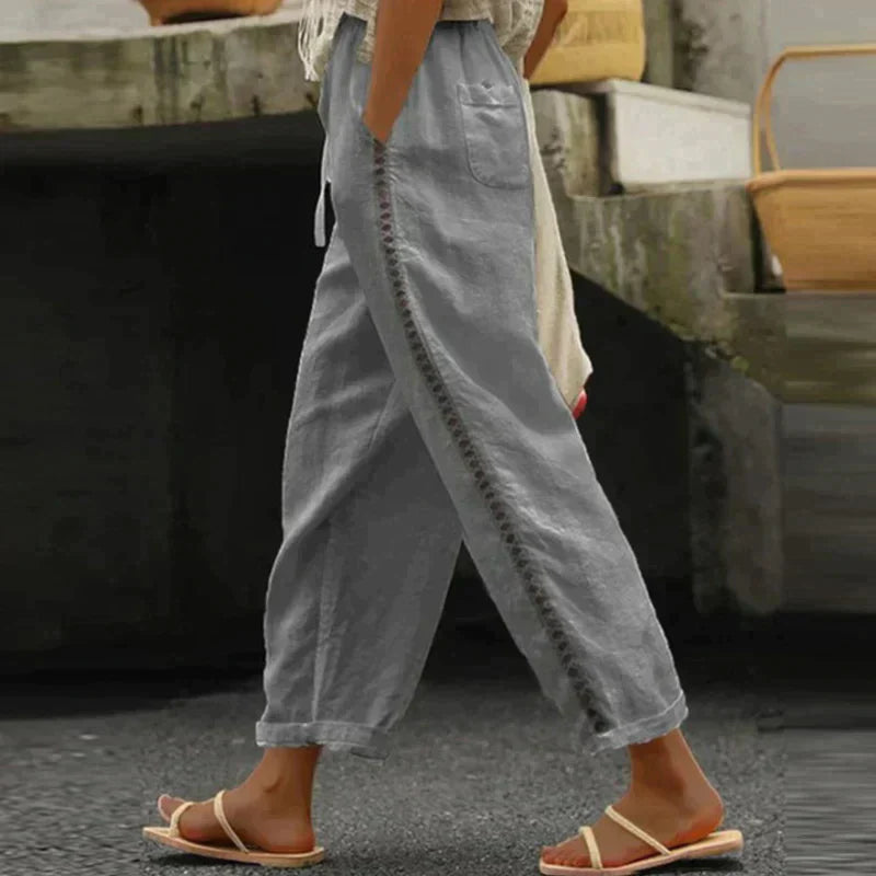 LF | Pantalon en coton et lin, couleur unie