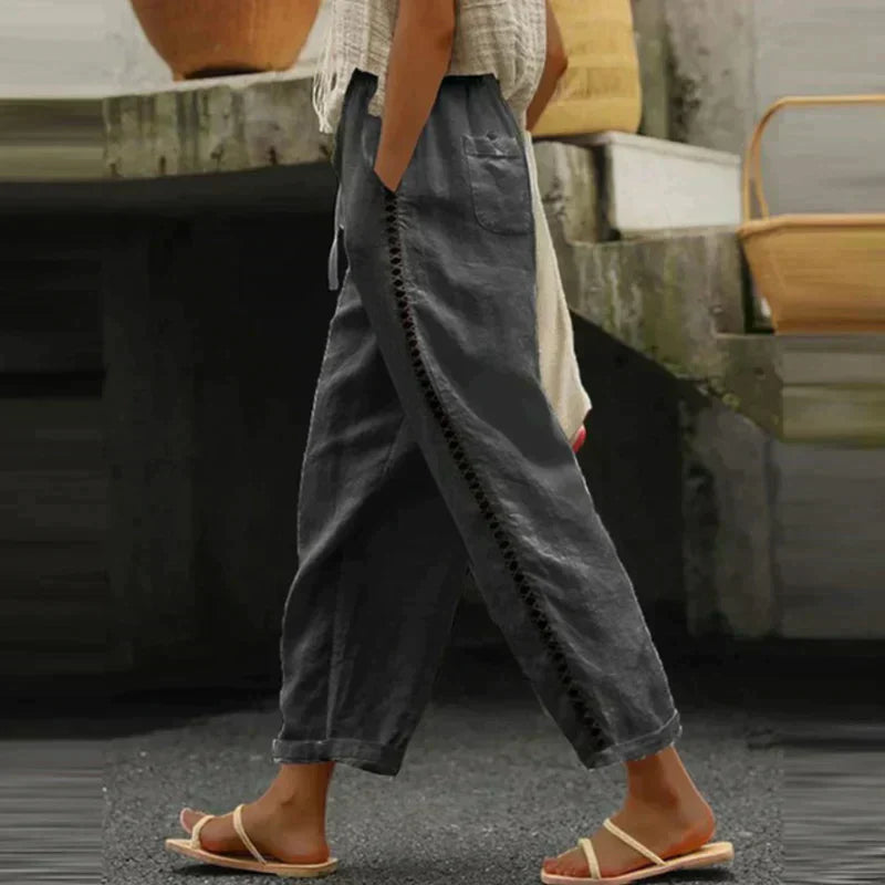 LF | Pantalon en coton et lin, couleur unie