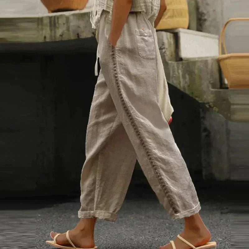 LF | Pantalon en coton et lin, couleur unie