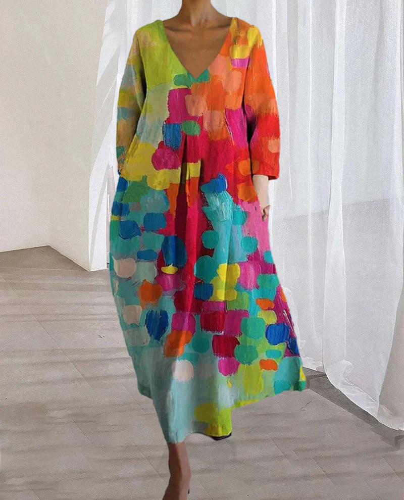 LF | Robe imprimée colorée avec décolleté en V