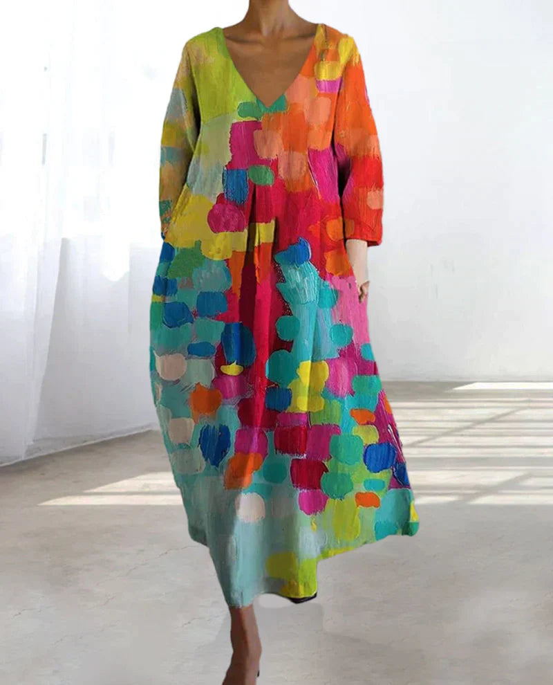 LF | Robe imprimée colorée avec décolleté en V