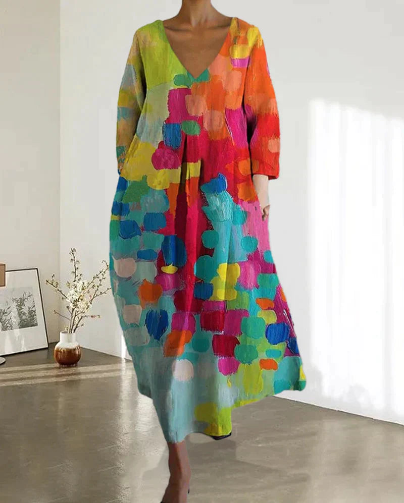 LF | Robe imprimée colorée avec décolleté en V