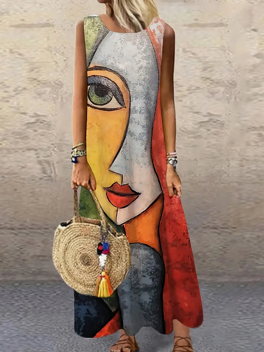 LF | Maxi-robe imprimée sans manches à col rond