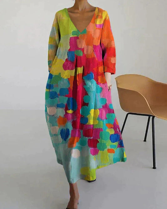 LF | Robe imprimée colorée avec décolleté en V
