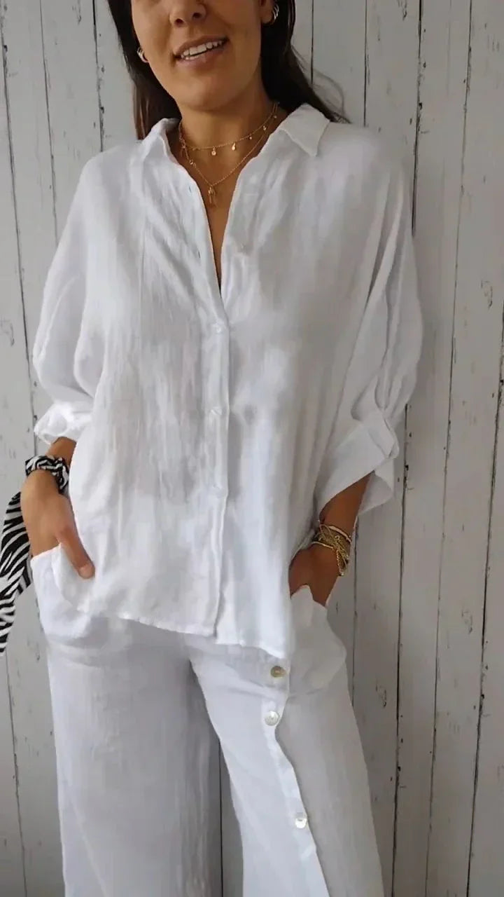 LF | Blouse en coton et lin avec boutonnage
